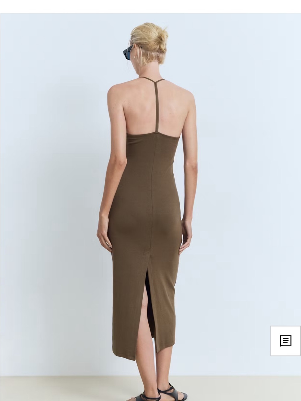 Mango Olive-Brown Backless Halter Midi Dress